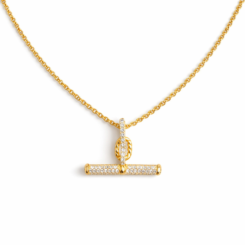 18k Gold Plated Pavé Accent T-Bar Chain Necklace